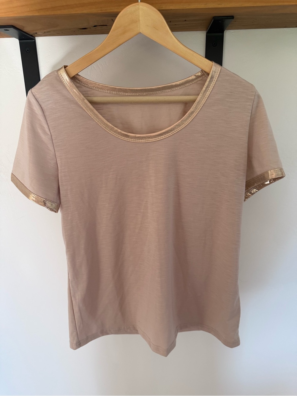 Women's Rose Taupe Short Sleeve Tee with Metallic Trim